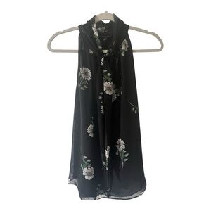 Banana Republic Black Floral Tie-Neck Sleeveless Blouse - Size S